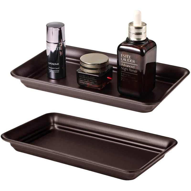 SheeChung Vintage Farmhouse Decor Metal Vanity Tray(2 Pack),Countertop Guest Hand Towel Storage Organizer Tray Dispenser, Sturdy Holder for Perfume,Cosmetics, Jewelry, Makeup Bathroom Organizer (Bronze) - Image 2